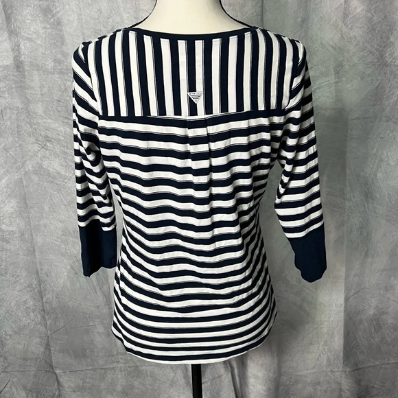 Columbia Omni-Wick Performance Navy, White & Lavender Striped U-Neck 3/4 Sleeve - Picture 5 of 10